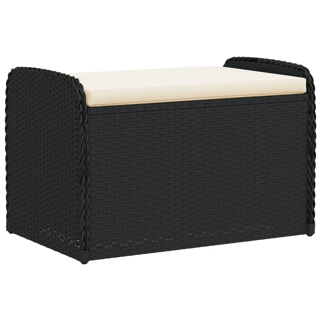 Outdoor Storage Bench Black Seating 80 x 51 x 52 cm PE Rattan with Cushion