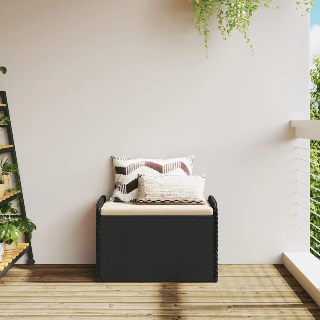 Outdoor Storage Bench Black Seating 80 x 51 x 52 cm PE Rattan with Cushion