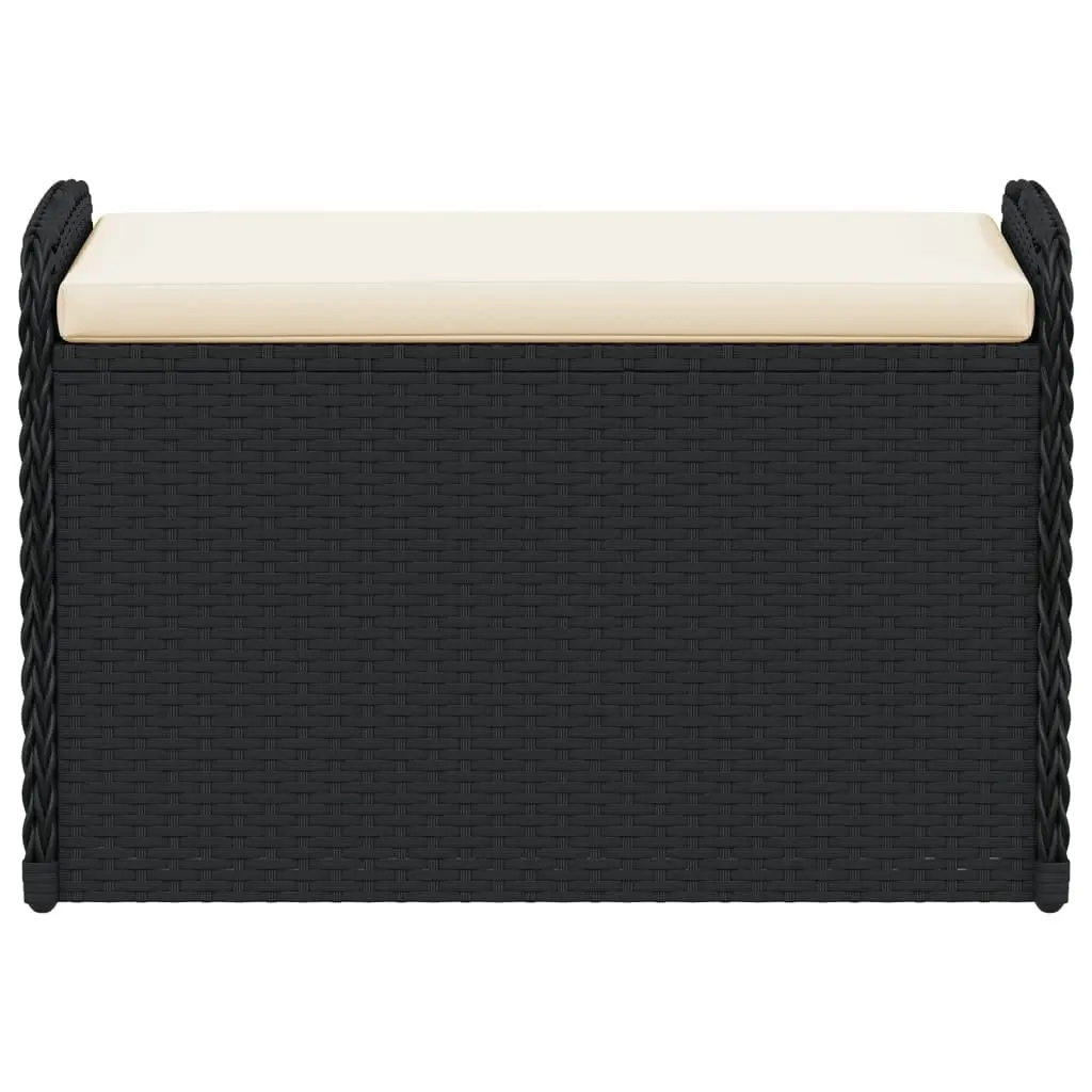 Outdoor Storage Bench Black Seating 80 x 51 x 52 cm PE Rattan with Cushion