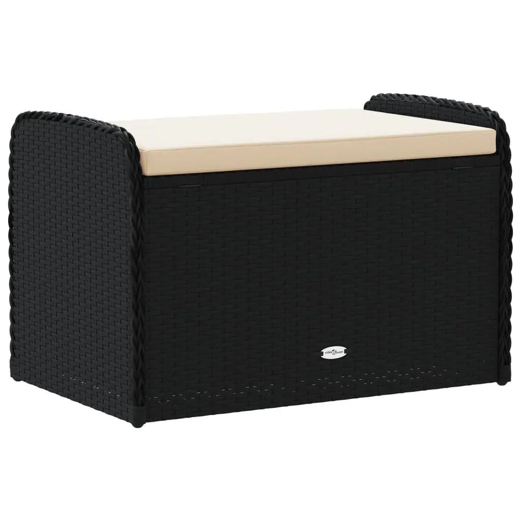 Outdoor Storage Bench Black Seating 80 x 51 x 52 cm PE Rattan with Cushion