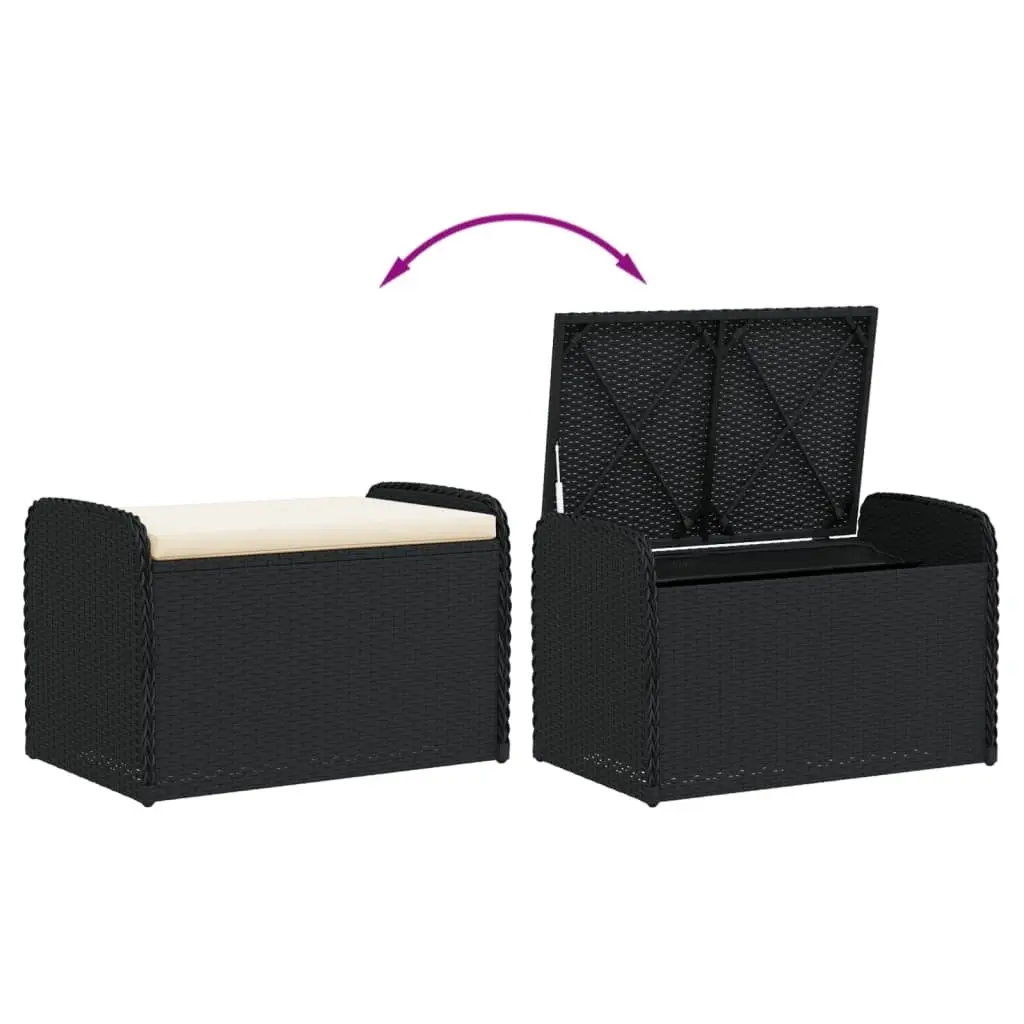 Outdoor Storage Bench Black Seating 80 x 51 x 52 cm PE Rattan with Cushion