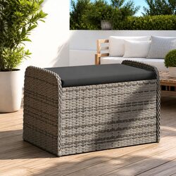 Reliable Grey Rattan Outdoor Storage Bench with Cushion 80x51x52cm
