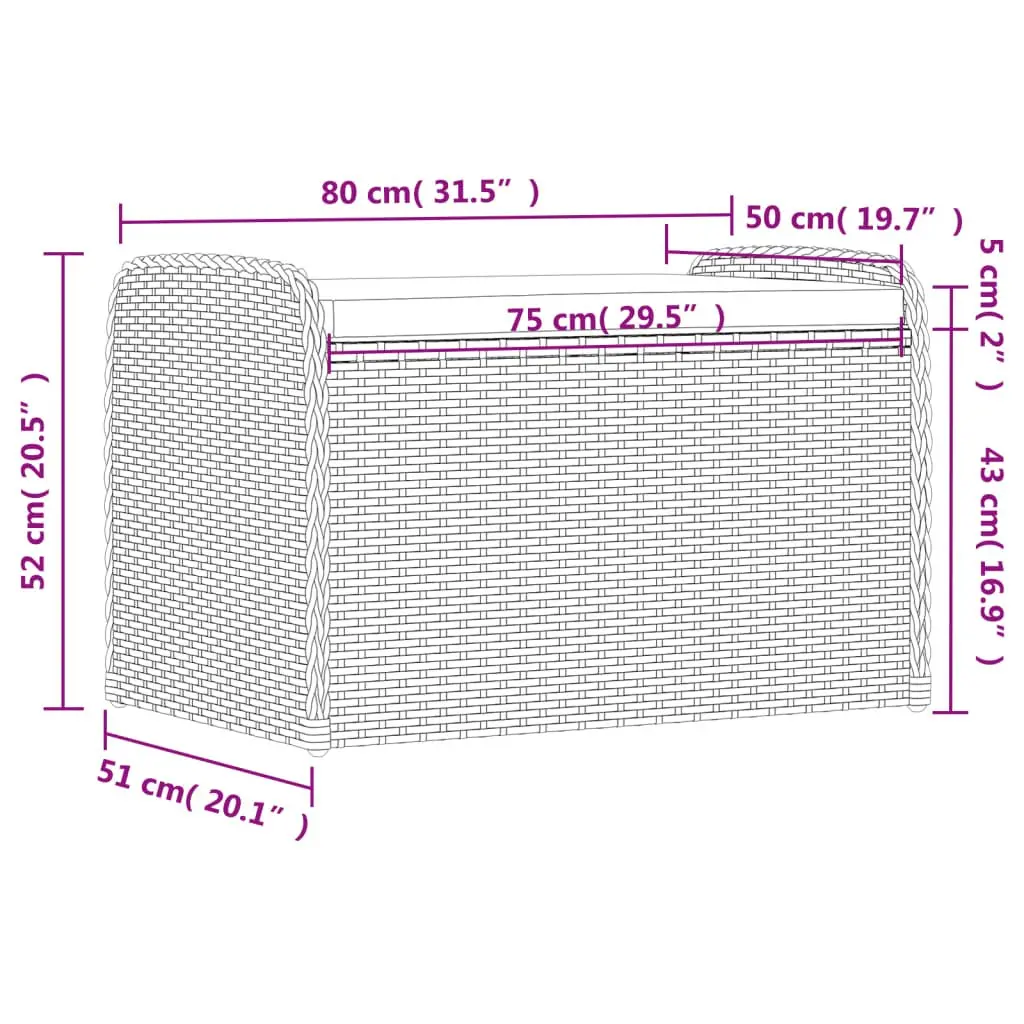 Outdoor Storage Bench with Cushion Brown Garden Seating Poly Rattan Organizer