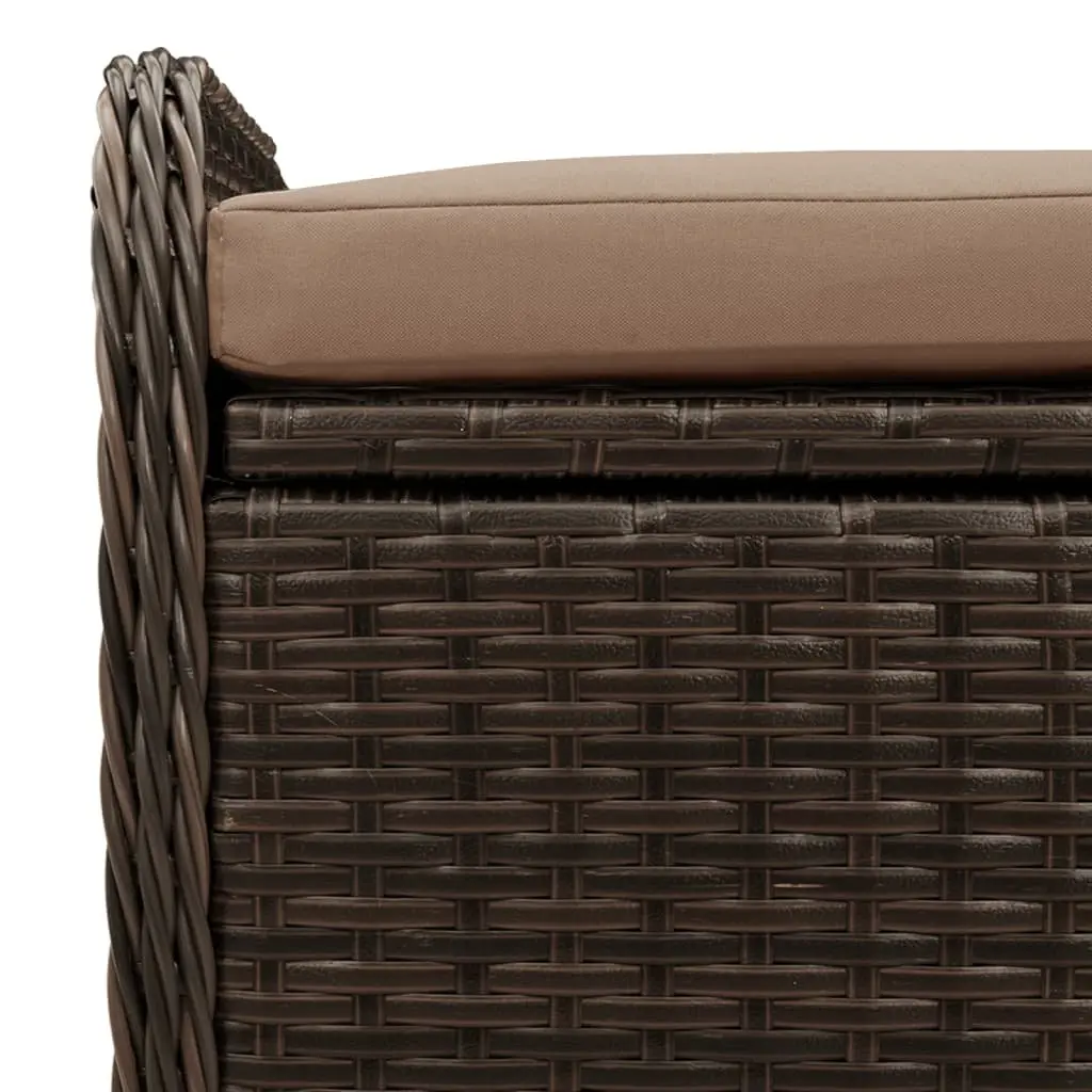 Outdoor Storage Bench with Cushion Brown Garden Seating Poly Rattan Organizer