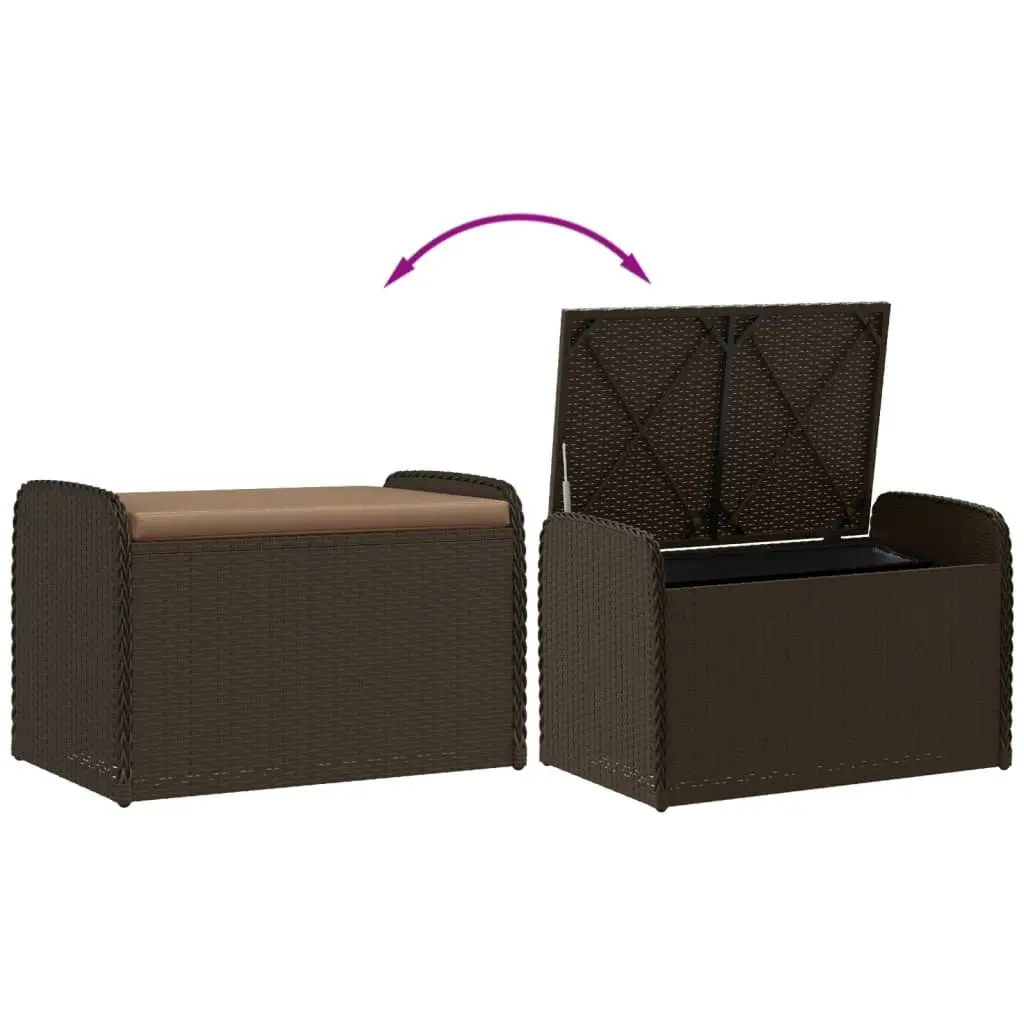 Outdoor Storage Bench with Cushion Brown Garden Seating Poly Rattan Organizer