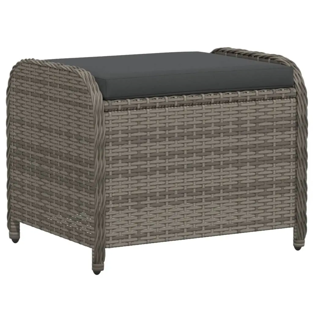 Garden Stool Outdoor Foot Rest 58W x 46D x 46H cm Grey Poly Rattan Padded Seat