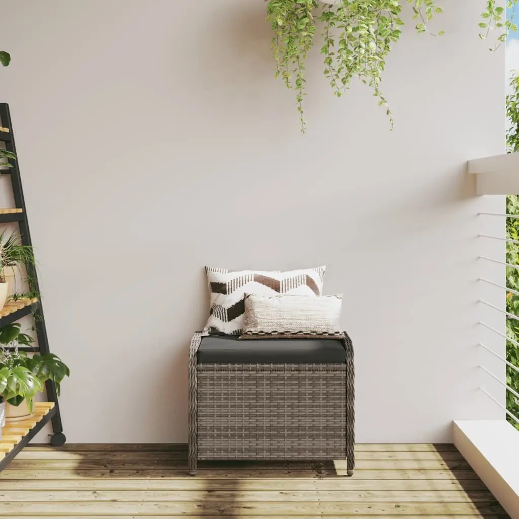 Garden Stool Outdoor Foot Rest 58W x 46D x 46H cm Grey Poly Rattan Padded Seat