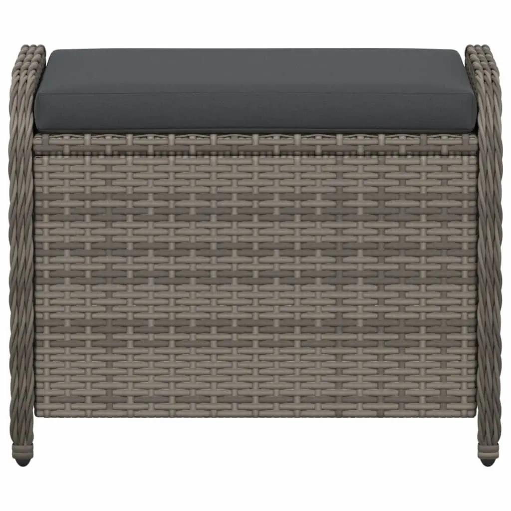 Garden Stool Outdoor Foot Rest 58W x 46D x 46H cm Grey Poly Rattan Padded Seat