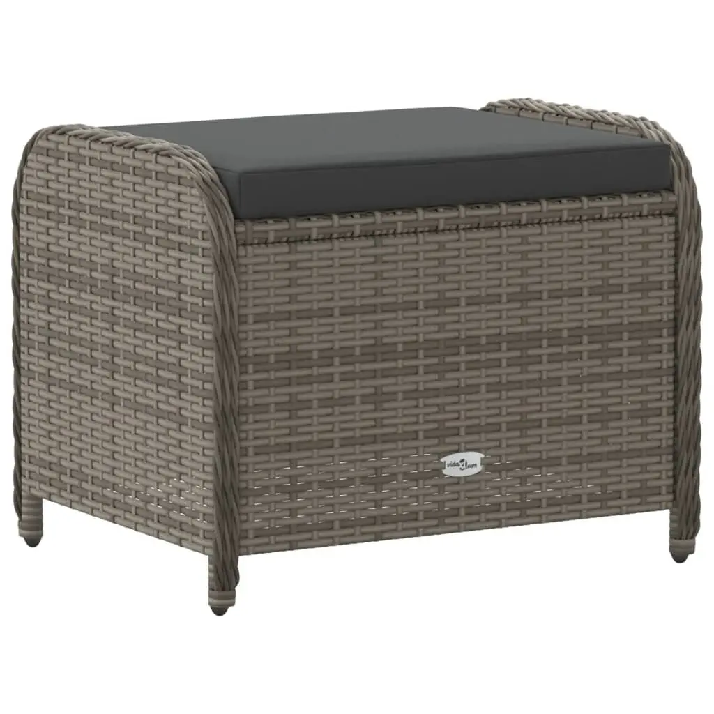 Garden Stool Outdoor Foot Rest 58W x 46D x 46H cm Grey Poly Rattan Padded Seat