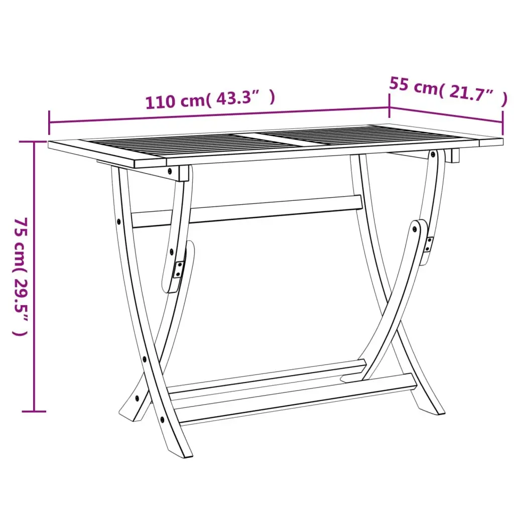 Folding Garden Table in Solid Acacia Wood