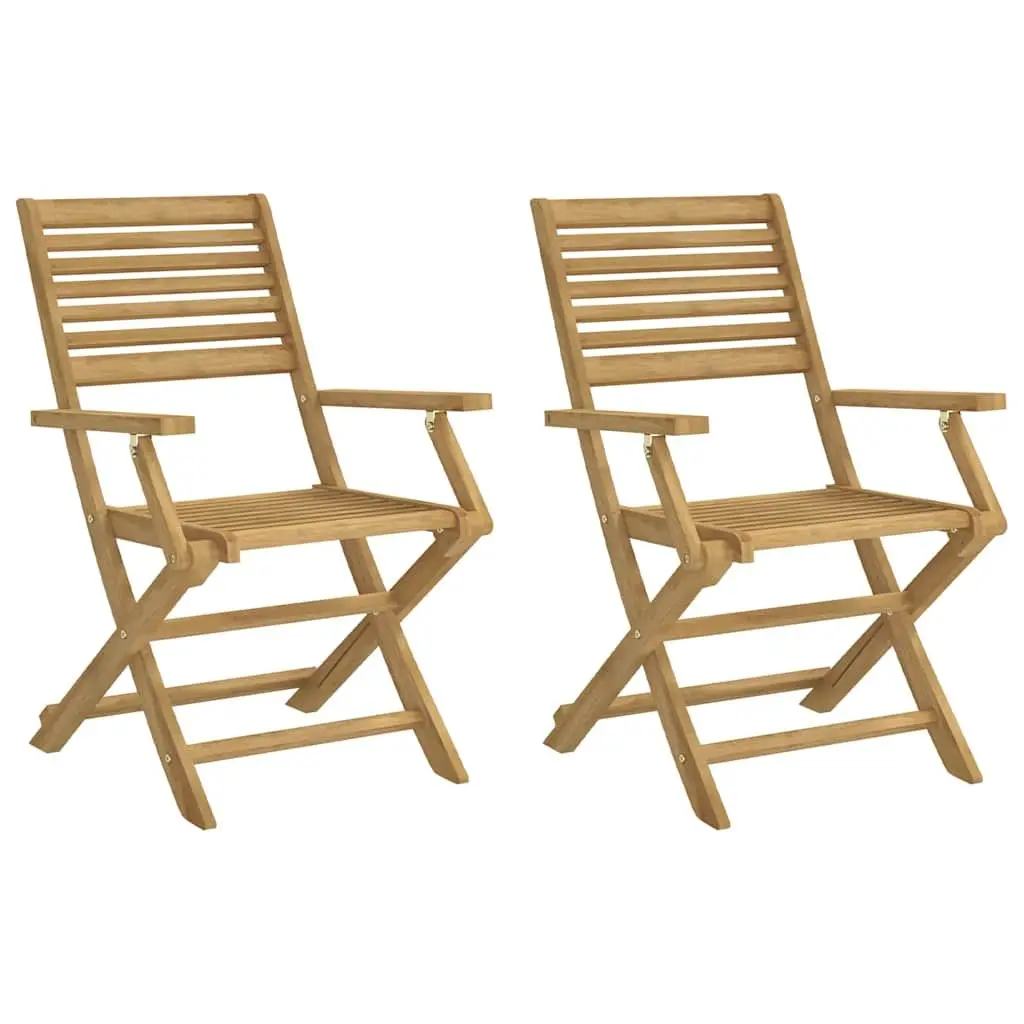 Folding Outdoor Chairs Set of 2 Solid Wood Garden Patio Seating Brown 54.5 x 61.5 x 86.5 cm