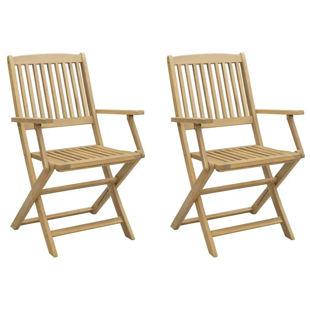 Folding Garden Chairs Outdoor Seating 2 Pcs Solid Wood Backrest Armrests Brown