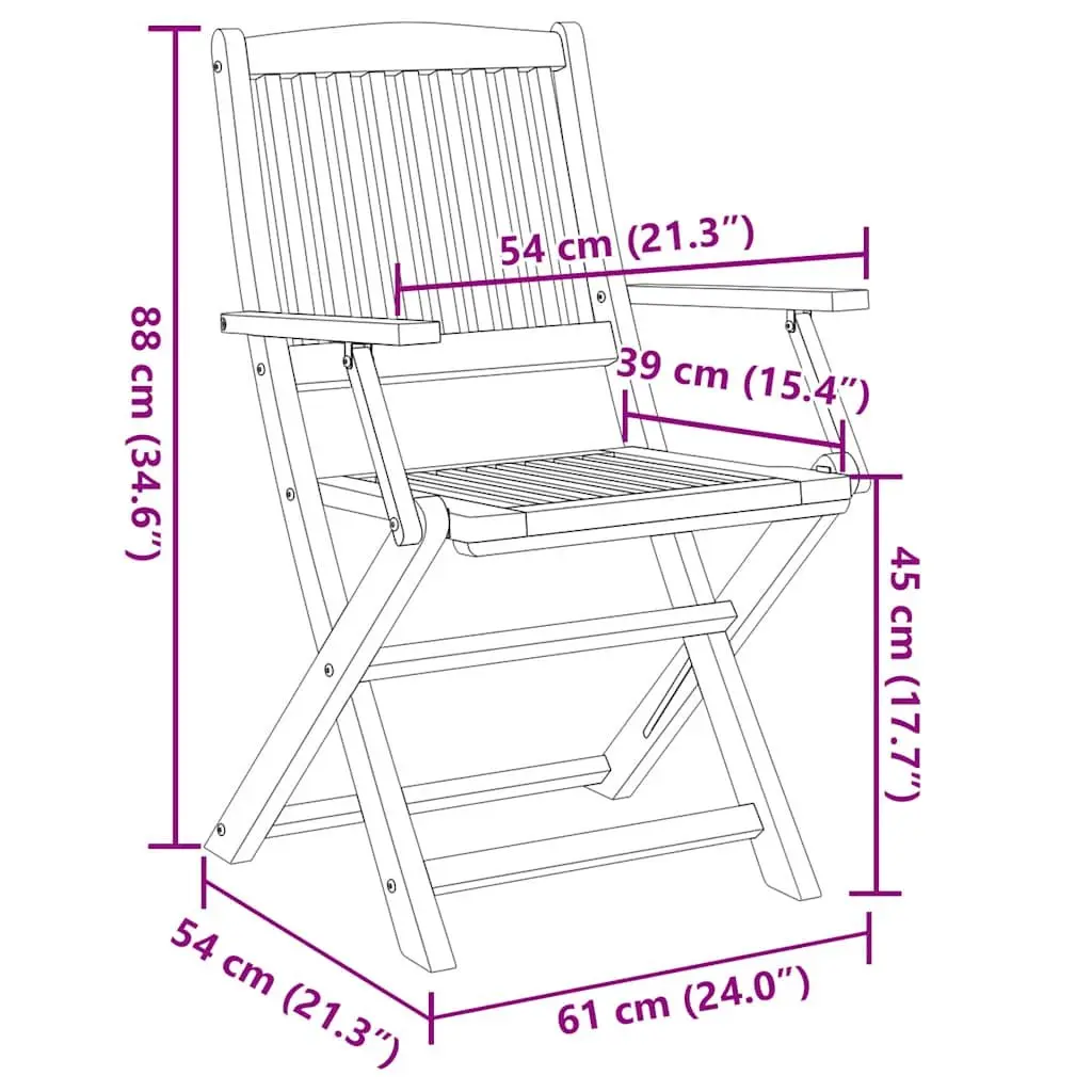 Folding Garden Chairs Outdoor Seating 2 Pcs Solid Wood Backrest Armrests Brown
