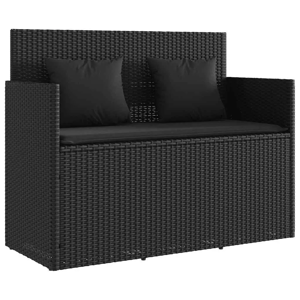 Garden Bench Poly Rattan Black Outdoor Storage Seating with Cushioned Lid