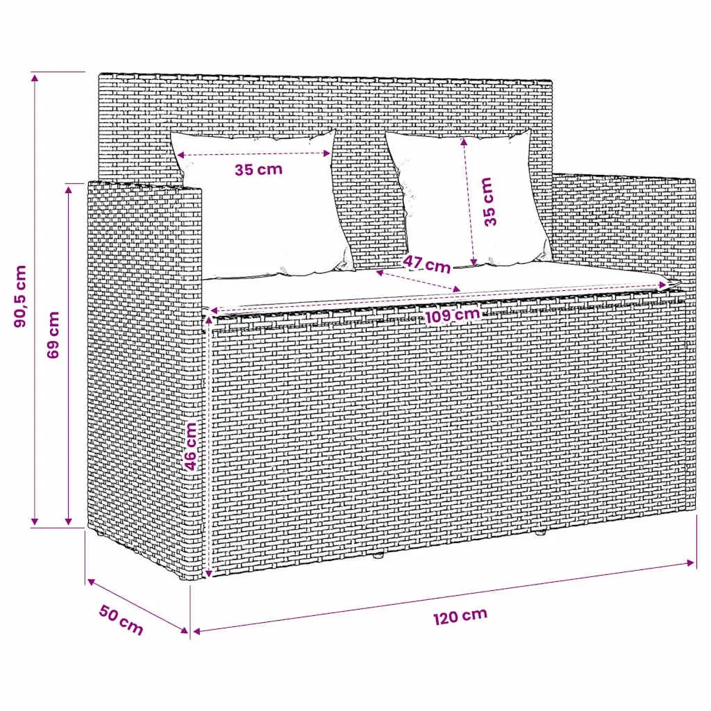 Garden Bench Poly Rattan Black Outdoor Storage Seating with Cushioned Lid