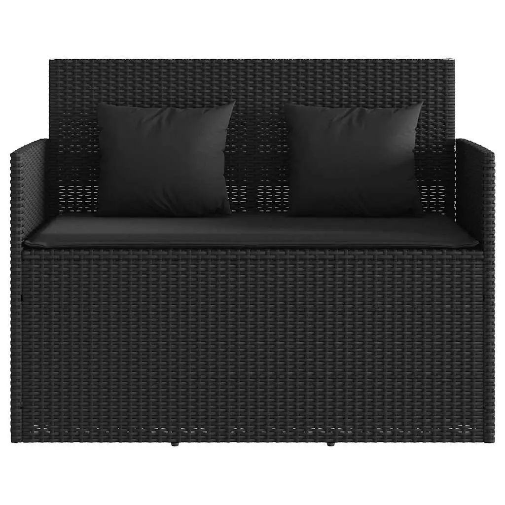 Garden Bench Poly Rattan Black Outdoor Storage Seating with Cushioned Lid
