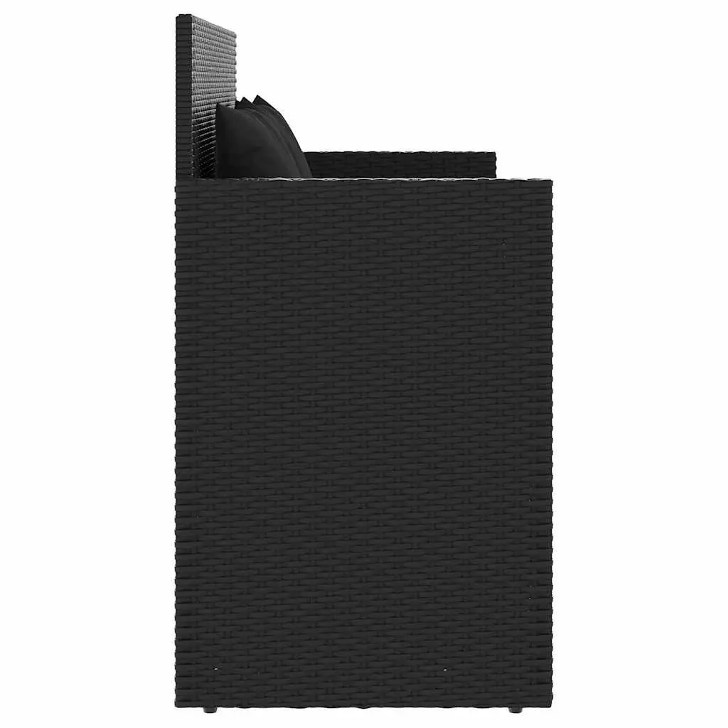 Garden Bench Poly Rattan Black Outdoor Storage Seating with Cushioned Lid