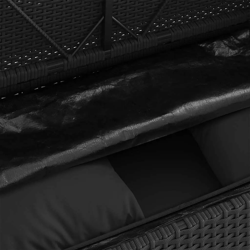 Garden Bench Poly Rattan Black Outdoor Storage Seating with Cushioned Lid