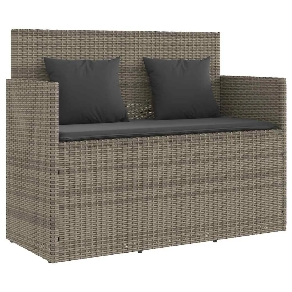 Garden Bench Storage Grey Poly Rattan Outdoor Seating Furniture