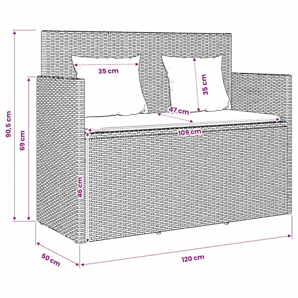 Garden Bench Storage Grey Poly Rattan Outdoor Seating Furniture