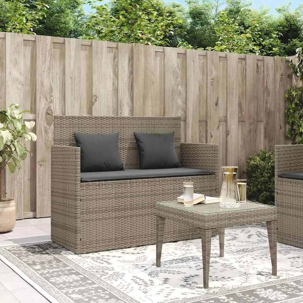 Garden Bench Storage Grey Poly Rattan Outdoor Seating Furniture