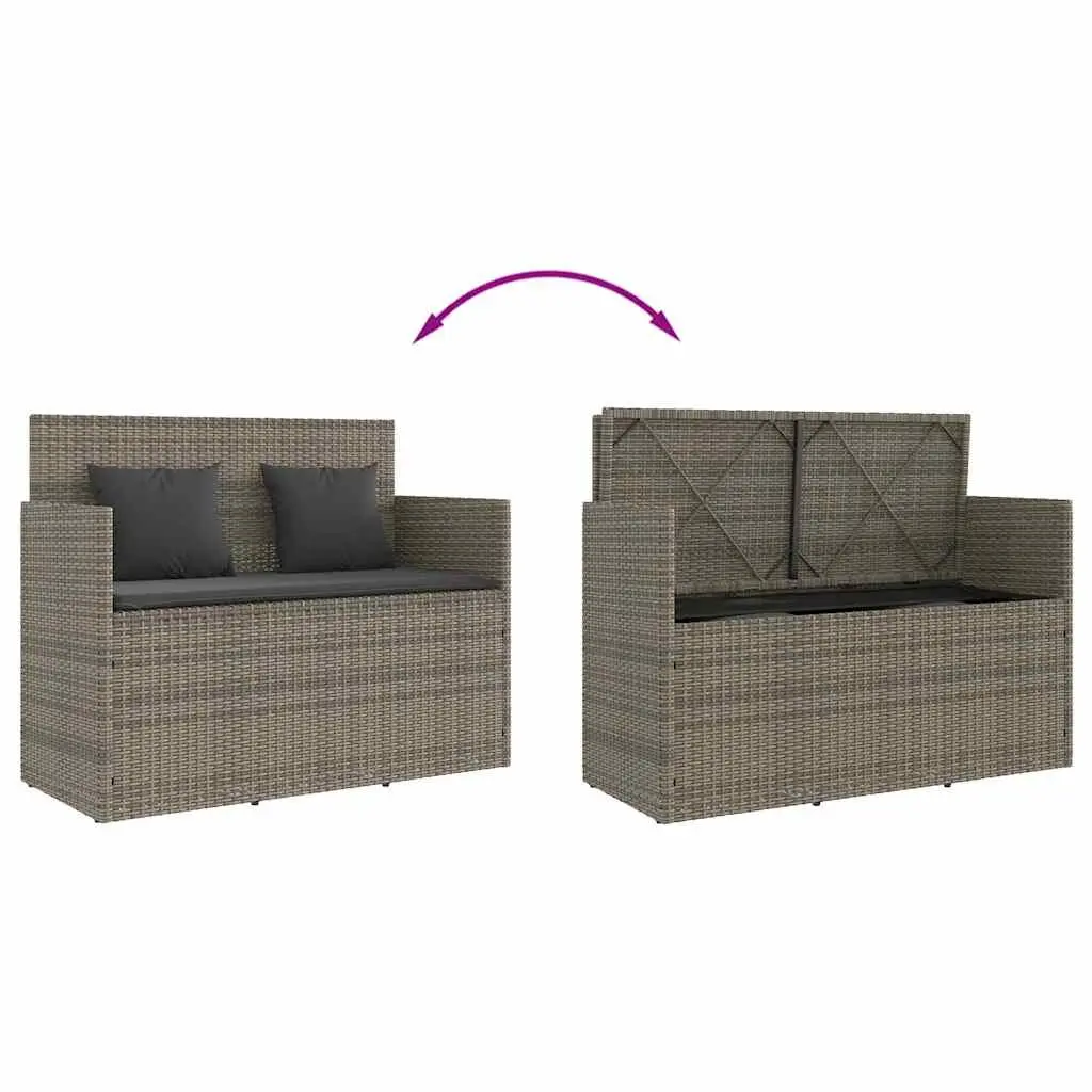 Garden Bench Storage Grey Poly Rattan Outdoor Seating Furniture