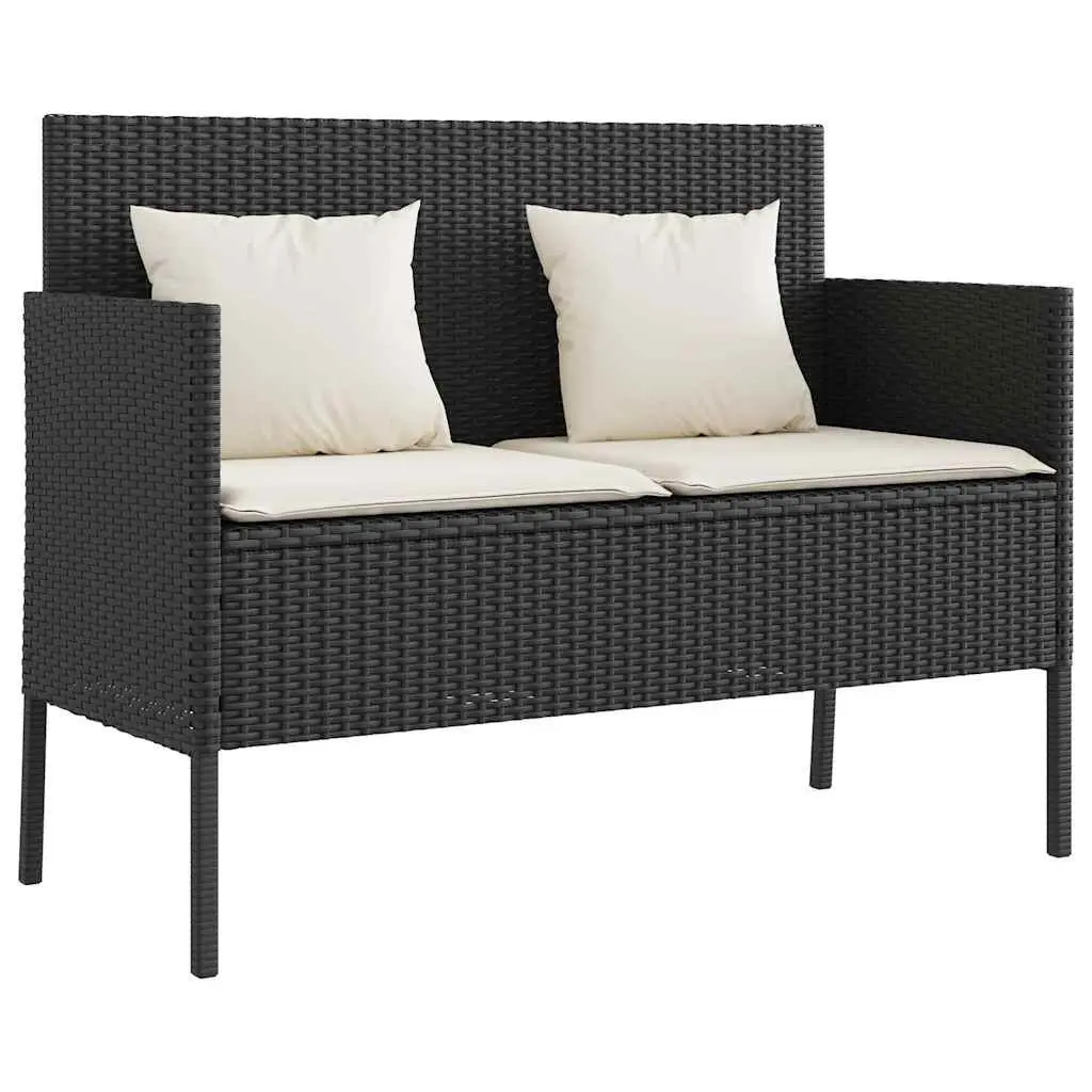 Garden Bench with Storage Cushions Black Poly Rattan Outdoor Seating Furniture