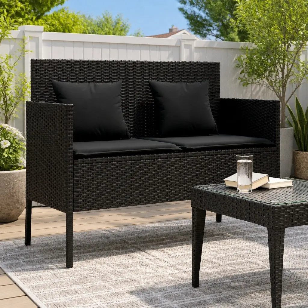 Outdoor Garden Bench Storage Cushion PE Rattan Black
