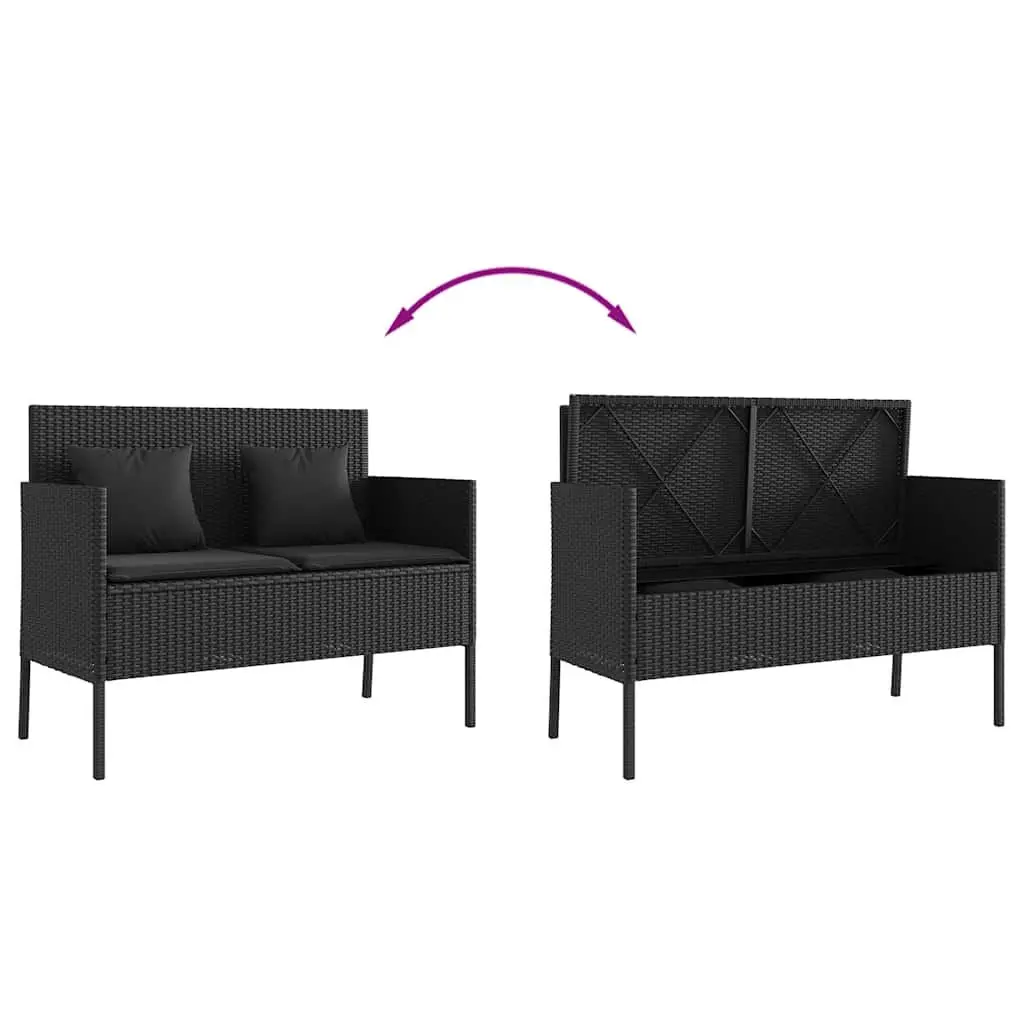 Outdoor Garden Bench Storage Cushion PE Rattan Black
