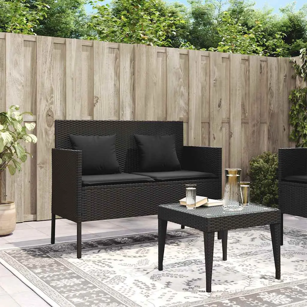 Outdoor Garden Bench Storage Cushion PE Rattan Black