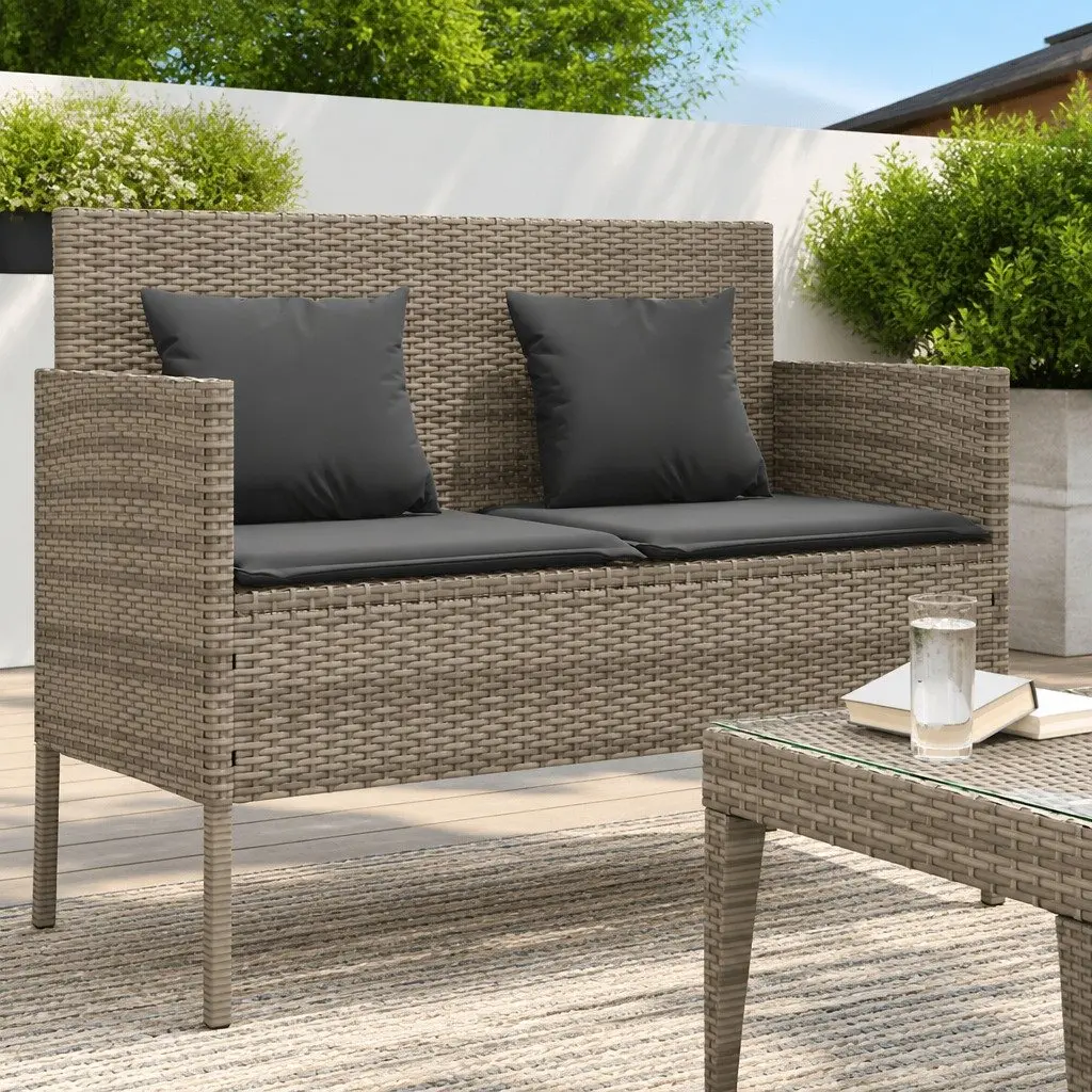 Garden Bench Storage Cushion Outdoor Seating Grey Poly Rattan