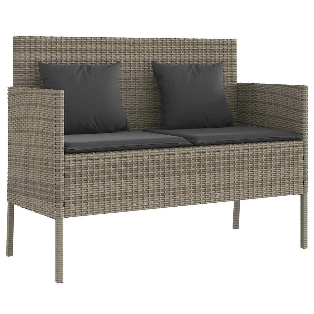 Garden Bench Storage Cushion Outdoor Seating Grey Poly Rattan