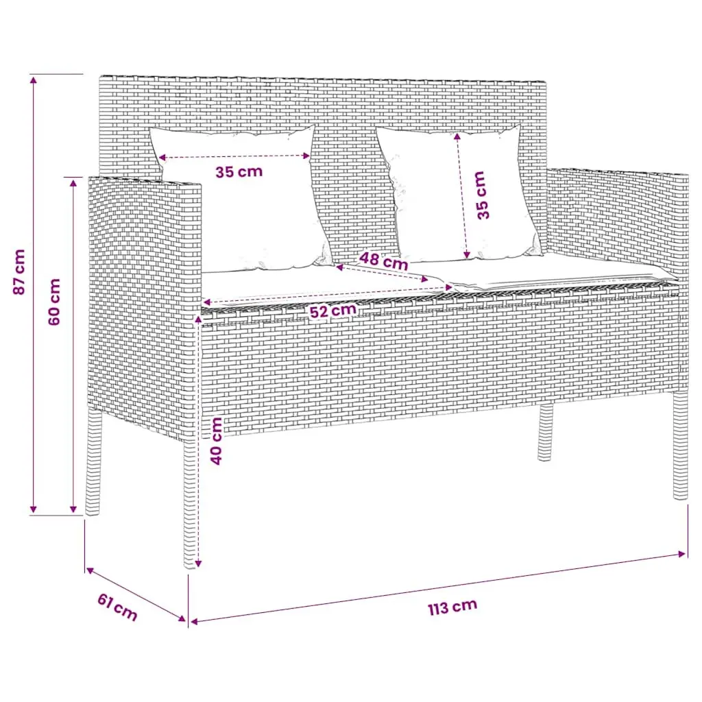 Garden Bench Storage Cushion Outdoor Seating Grey Poly Rattan