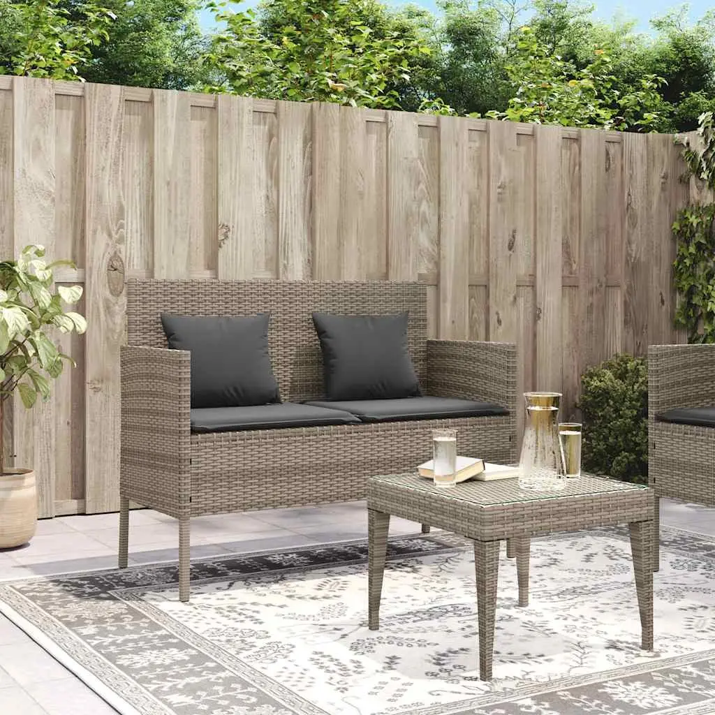 Garden Bench Storage Cushion Outdoor Seating Grey Poly Rattan