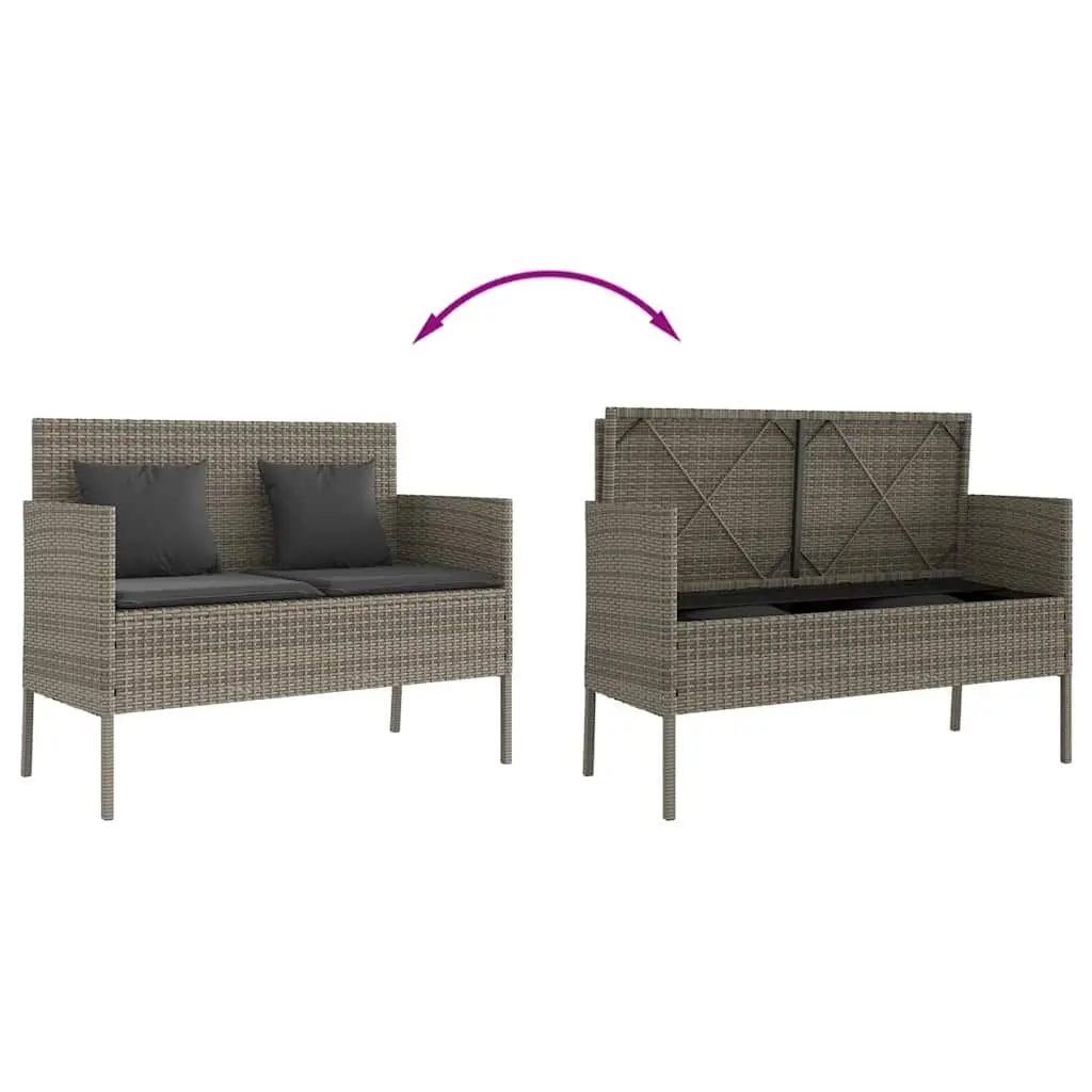 Garden Bench Storage Cushion Outdoor Seating Grey Poly Rattan