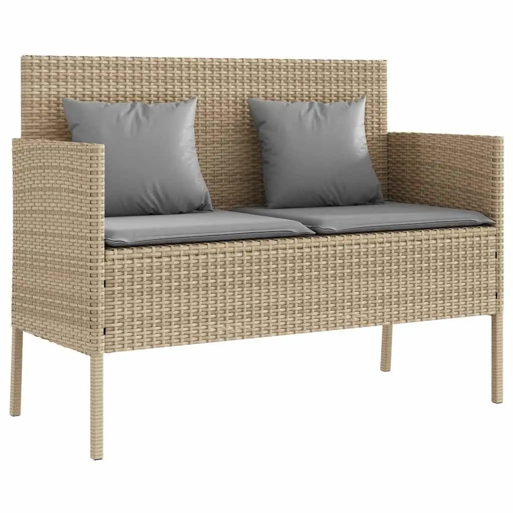 Garden Bench Storage Outdoor Seating Beige Poly Rattan with Padded Cushion