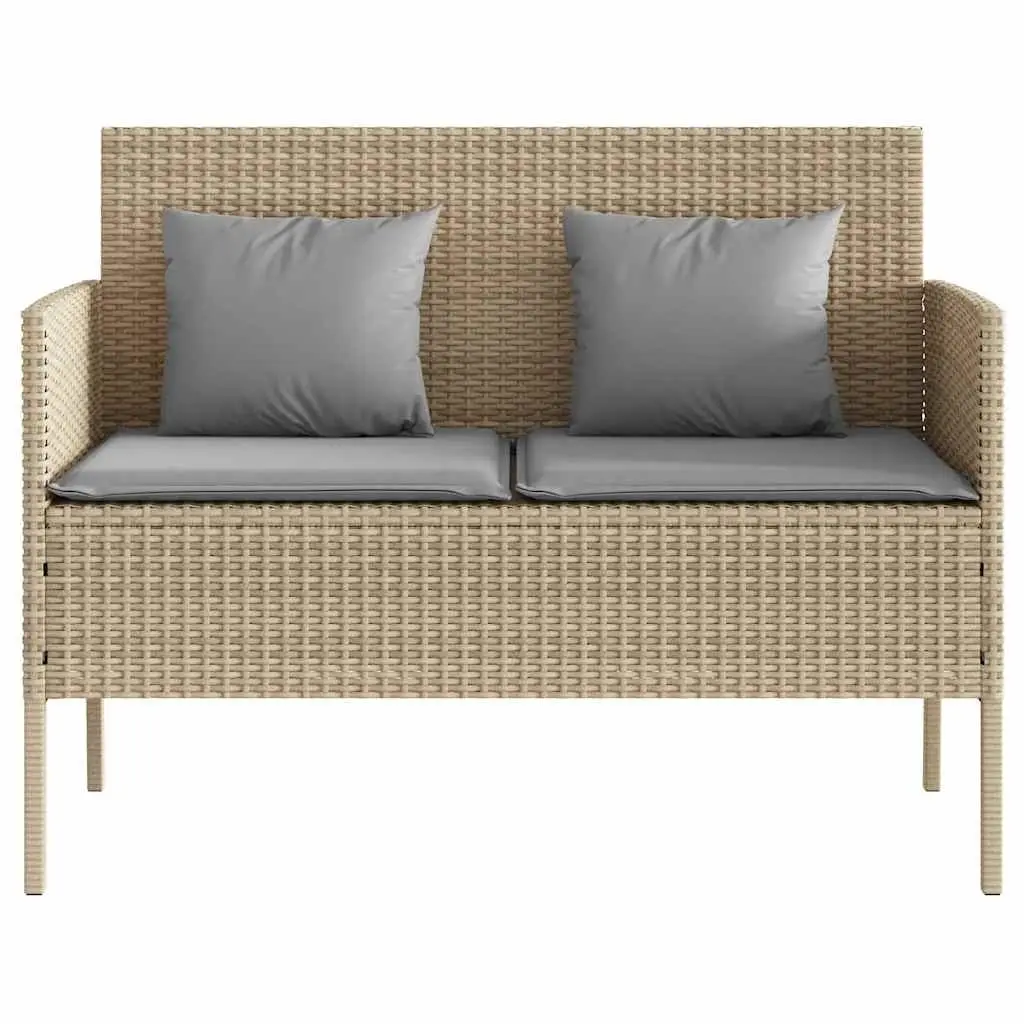 Garden Bench Storage Outdoor Seating Beige Poly Rattan with Padded Cushion