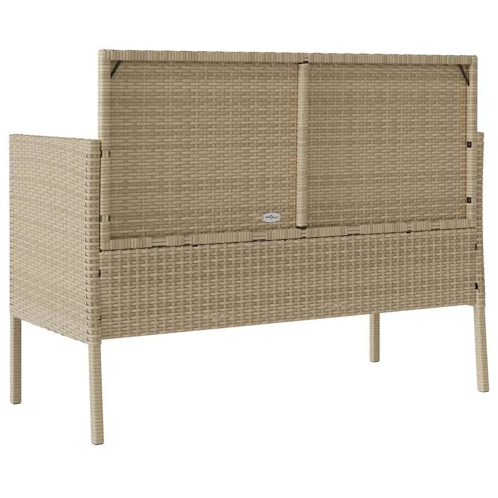 Garden Bench Storage Outdoor Seating Beige Poly Rattan with Padded Cushion