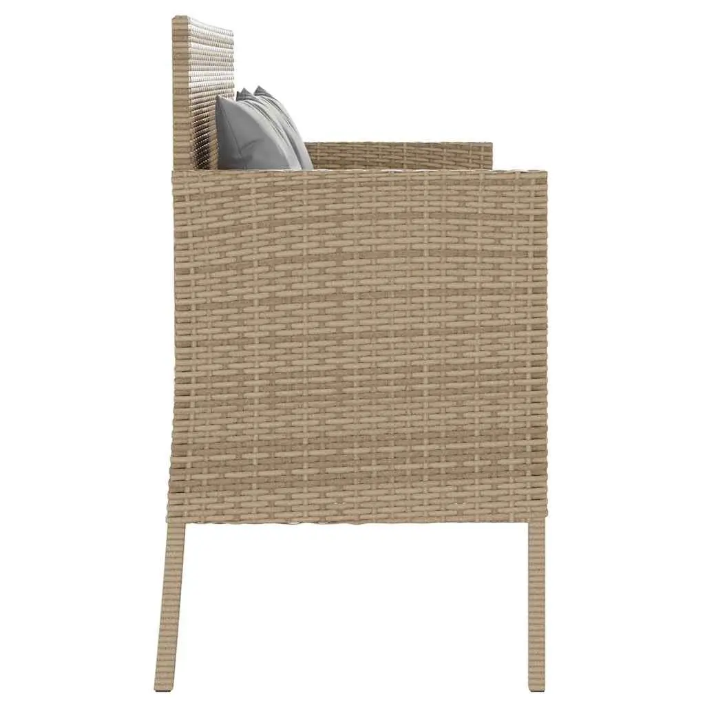 Garden Bench Storage Outdoor Seating Beige Poly Rattan with Padded Cushion
