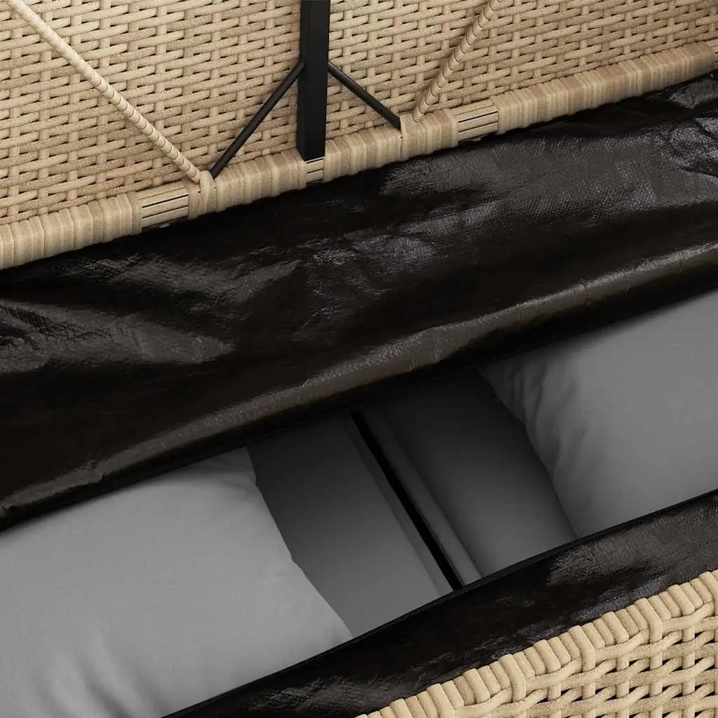 Garden Bench Storage Outdoor Seating Beige Poly Rattan with Padded Cushion