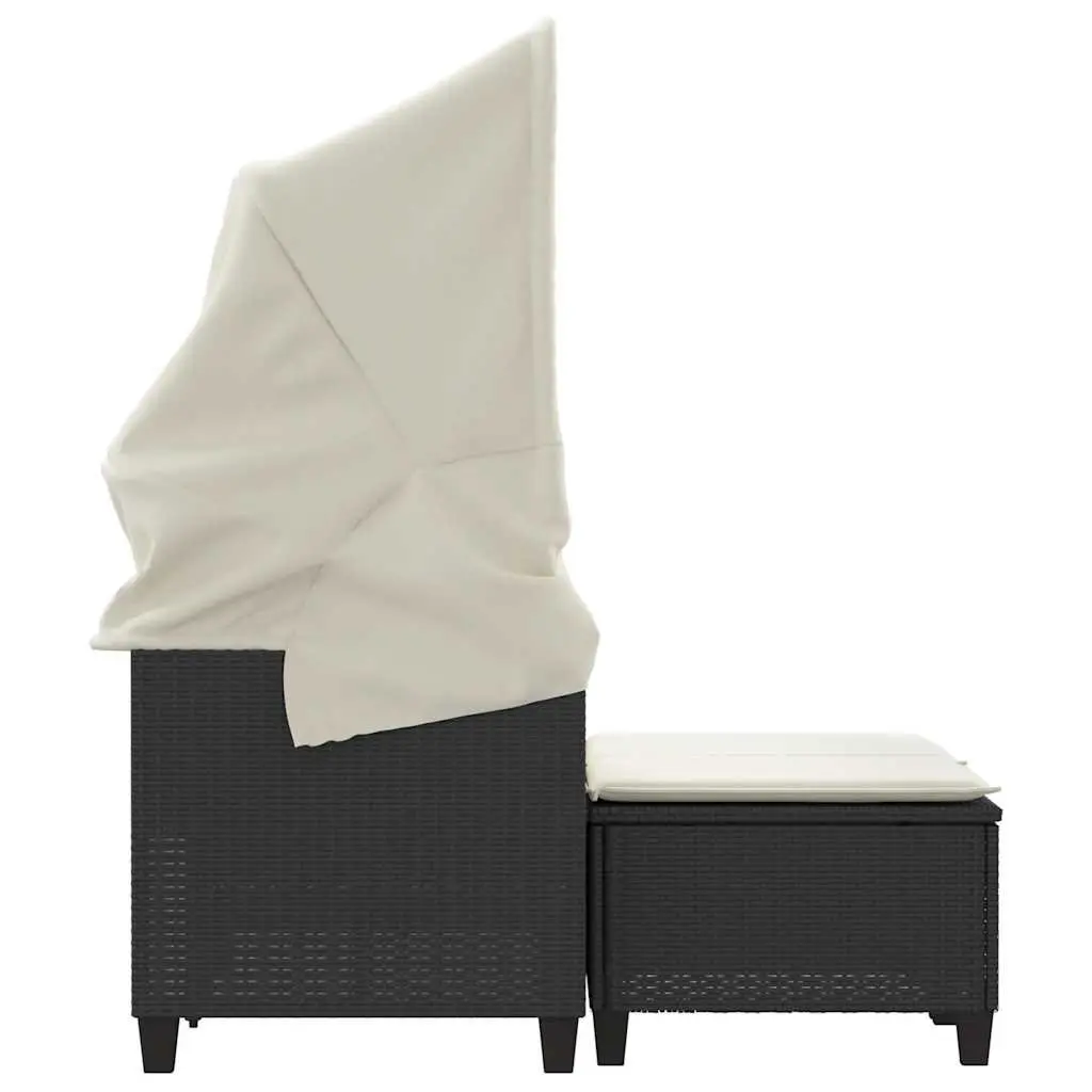 Outdoor Garden Sofa 2-Seater Retractable Canopy Stools Black Poly