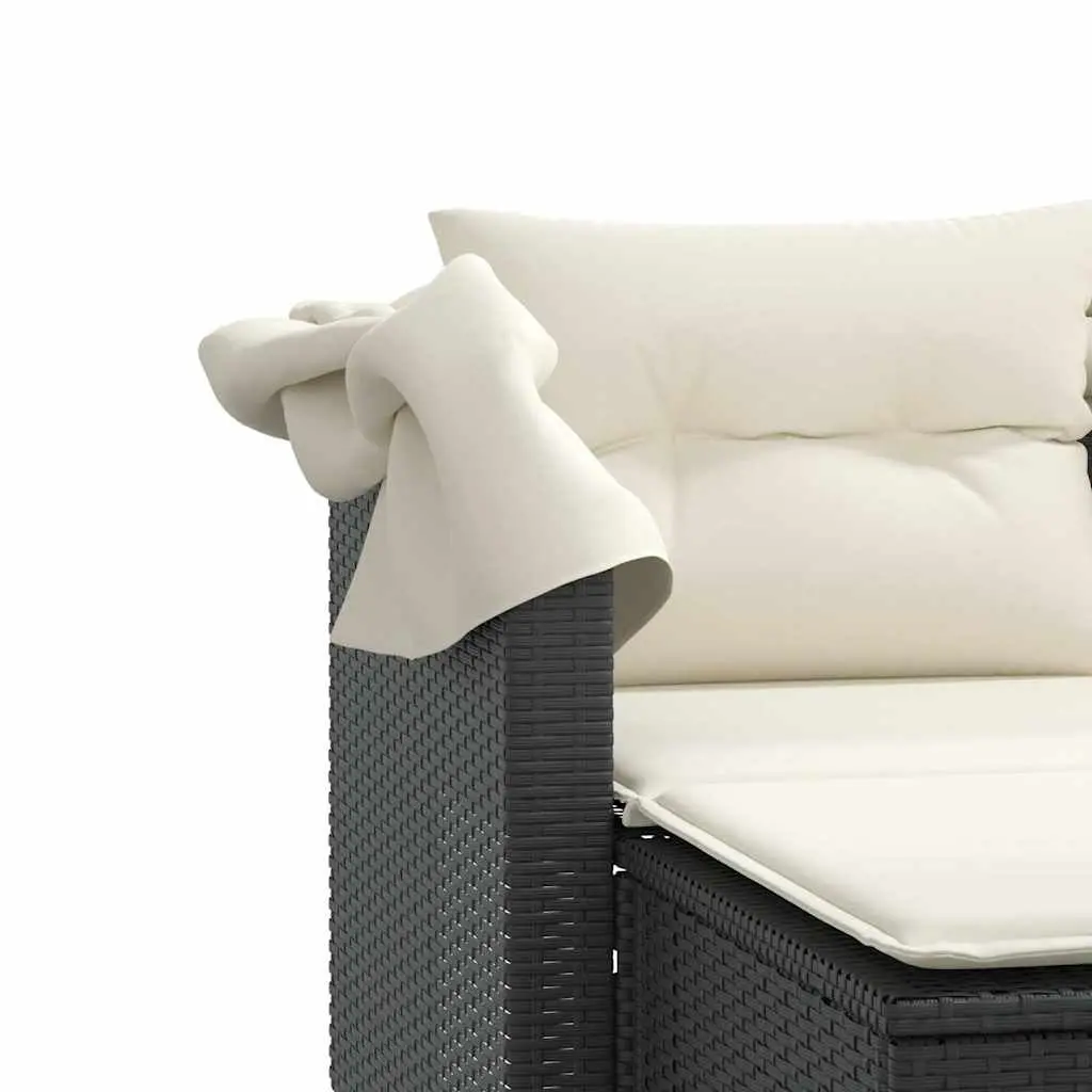 Outdoor Garden Sofa 2-Seater Retractable Canopy Stools Black Poly