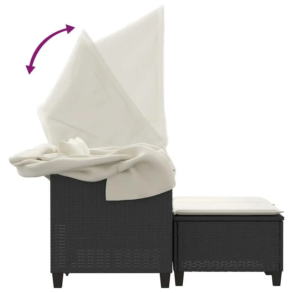 Outdoor Garden Sofa 2-Seater Retractable Canopy Stools Black Poly