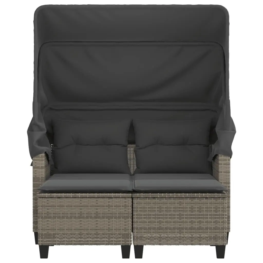 Garden Sofa 2-Seater Outdoor with Canopy Stool Grey Rattan