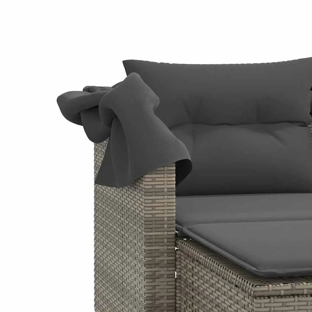 Garden Sofa 2-Seater Outdoor with Canopy Stool Grey Rattan
