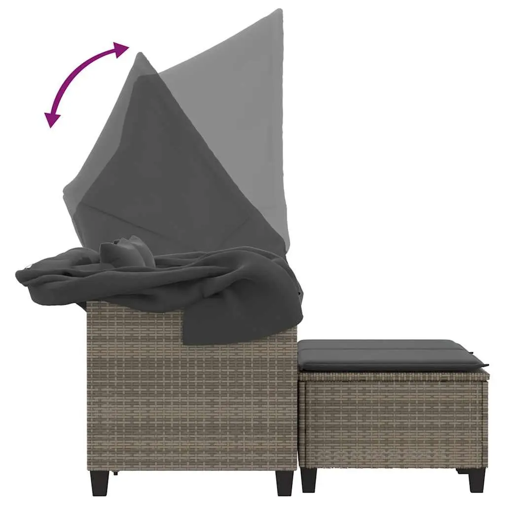 Garden Sofa 2-Seater Outdoor with Canopy Stool Grey Rattan