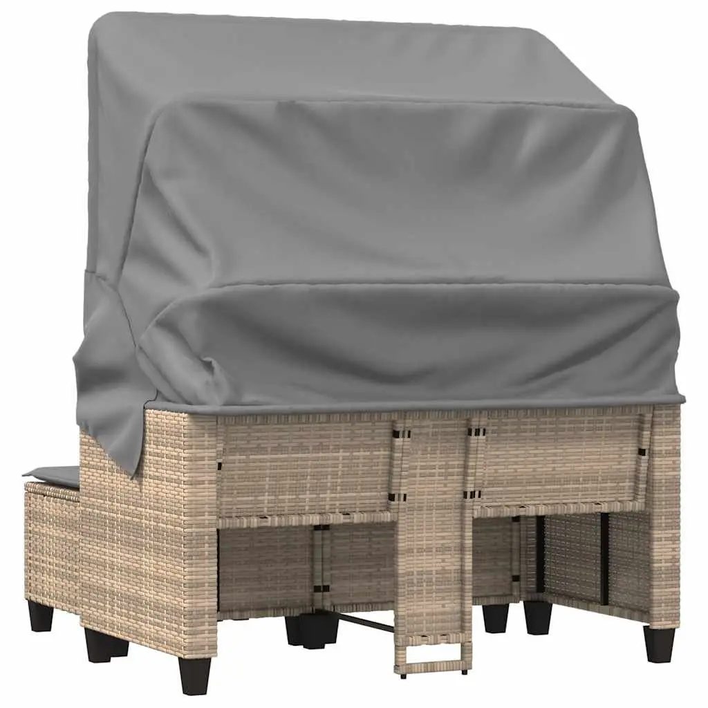 Outdoor Garden 2-Seater Sofa Beige Poly Rattan with Canopy and Stools
