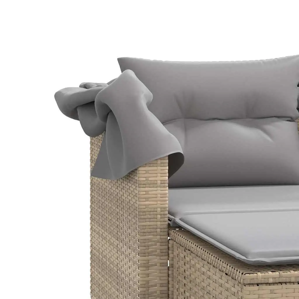Outdoor Garden 2-Seater Sofa Beige Poly Rattan with Canopy and Stools