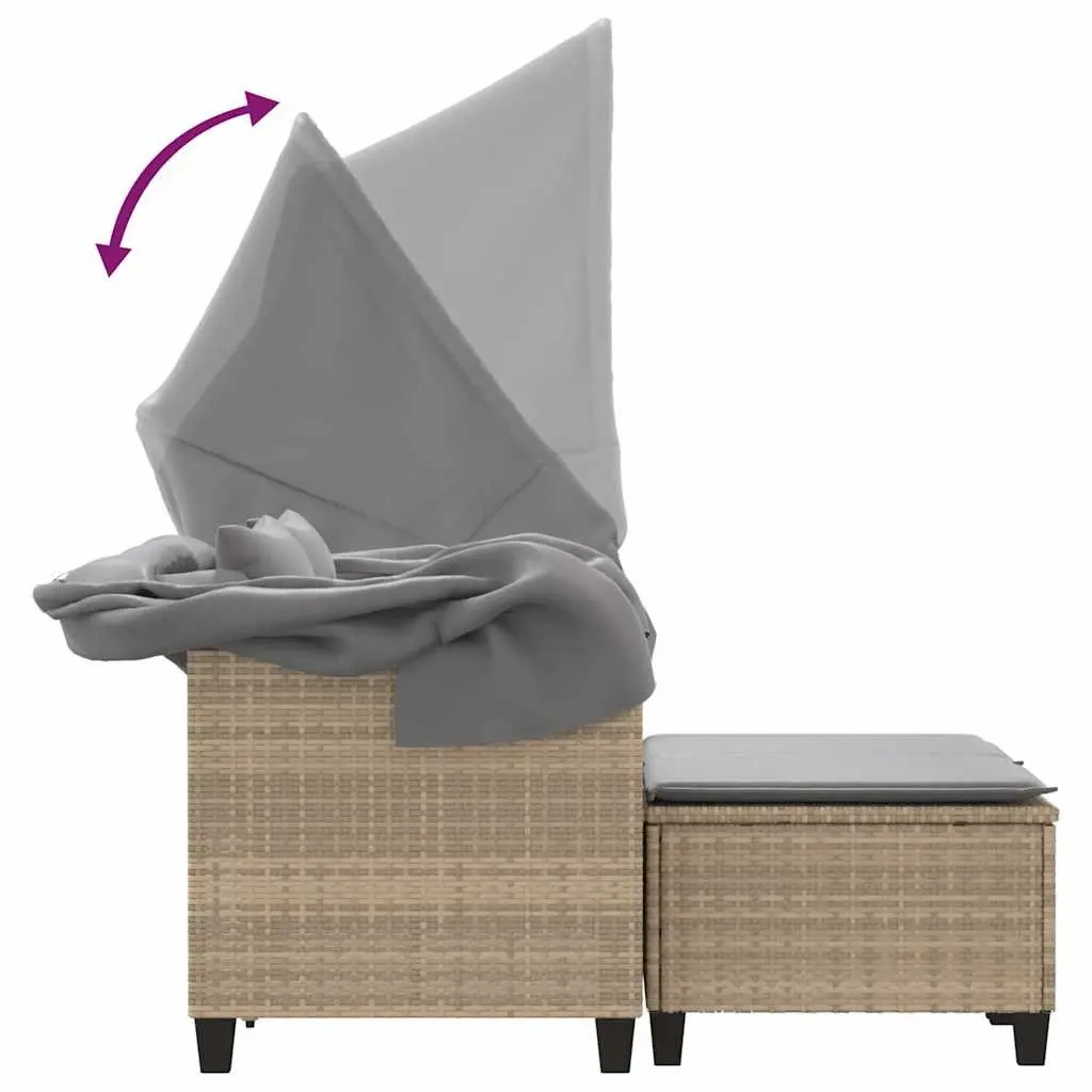 Outdoor Garden 2-Seater Sofa Beige Poly Rattan with Canopy and Stools