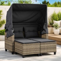 Outdoor Garden Sofa 2-Seater with Retractable Canopy and Stools Grey